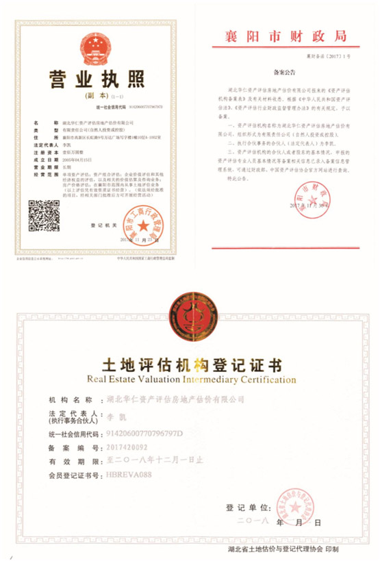 華仁資產(chǎn)評估房地產(chǎn)估價(jià)有限公司營業(yè)執(zhí)照、資產(chǎn)評估備案公告、土地評估機(jī)構(gòu)登記證書.jpg